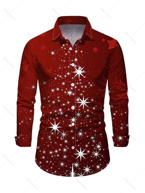 Chemise Boutonnée Etoile Lumière et Lumière Imprimés à Manches Longues - Rouge foncé 3XL