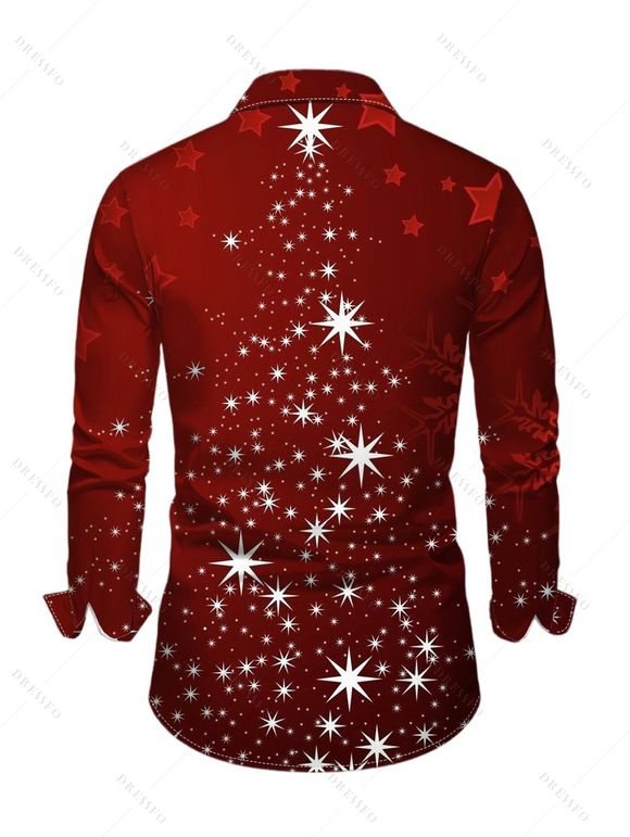 Chemise Boutonnée Etoile Lumière et Lumière Imprimés à Manches Longues - Rouge foncé 2XL