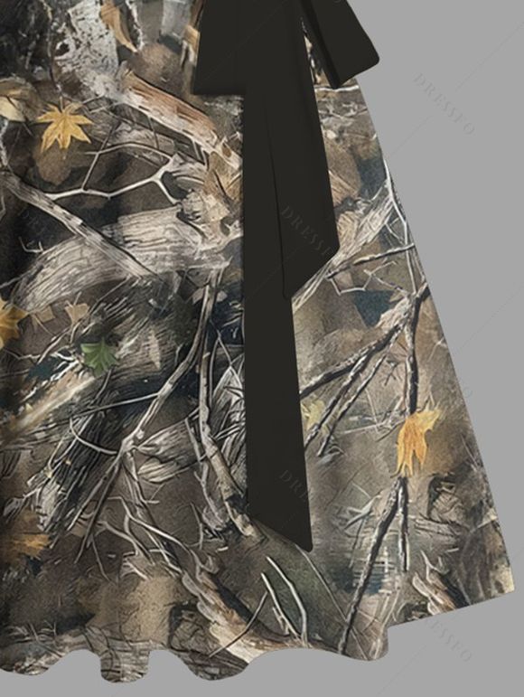 Mini Robe Camouflage Branche D'Arbre Feuille sans Manches à Volants - Vert profond XXL | US 14