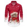 Chemise Décontractée Boutonnée Chat et Flocon de Neige Imprimés à Manches Longues à Col Relevé - Rouge XL