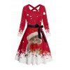 Robe de Noël Ligne A Ceinturée Croisé Chat et Flocon de Neige Imprimés à Manches Longues à Pois - Rouge XL | US 12