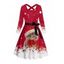 Robe de Noël Ligne A Ceinturée Croisé Chat et Flocon de Neige Imprimés à Manches Longues à Pois - Rouge L | US 8-10