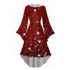 Robe à Capuche Mi-Longue Haute Basse Etoile Lumière et Flocon de Neige de Noël Imprimés à Manches Evasées - Rouge foncé M | US 6