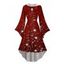 Robe à Capuche Mi-Longue Haute Basse Etoile Lumière et Flocon de Neige de Noël Imprimés à Manches Evasées - Rouge foncé M | US 6