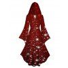 Robe à Capuche Mi-Longue Haute Basse Etoile Lumière et Flocon de Neige de Noël Imprimés à Manches Evasées - Rouge foncé M | US 6