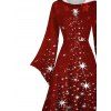 Robe à Capuche Mi-Longue Haute Basse Etoile Lumière et Flocon de Neige de Noël Imprimés à Manches Evasées - Rouge foncé M | US 6