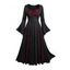 Robe Mi-Longue Gothique Crâne Panneau en Dentelle à Bretelle Bouclée - Noir L | US 8-10