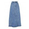 Jupe Trapèze Longue Frangée à Taille Haute en Jean - Bleu gris L | US 8