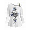 T-shirt Bouclé Papillon Fleur Crâne Imprimés Manches Longues à Col Carré - Blanc S | US 4