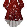 Christmas Snowflake Star Sparkle Light Print Flare Sleeve High Low Hooded Dress And Button Up Long Sleeve Shirt Outfit - Rouge foncé S | US 4