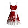 Plaid Christmas Snowflake Print Belted Sleeveless Dress And Short Sleeve Shirt Matching Outfit - Rouge S | US 4