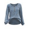 Half Button Ribbed Long Sleeve Top And Contrast Topstitching Leaf Embroidery Double Buttons Jeans Faux Fur Lining Boots Moon Tree Hoop Earrings Outfit - Bleu gris S | US 4