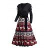 Long Sleeve Snowflake Elk Tribal Print Cinched Surplice Neck Belted Midi Dress And Lace Up Over The Knee Boots life Tree Hoop Earrings Outfit - Noir S | US 4