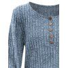 Half Button Ribbed Long Sleeve Top And Contrast Topstitching Leaf Embroidery Double Buttons Jeans Faux Fur Lining Boots Moon Tree Hoop Earrings Outfit - Bleu gris S | US 4