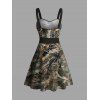 Leaf Tree Branch Camouflage Print Belted Sleeveless Mini Dress And Short Sleeve Button Up Shirt Matching Outfit - Vert profond S | US 4