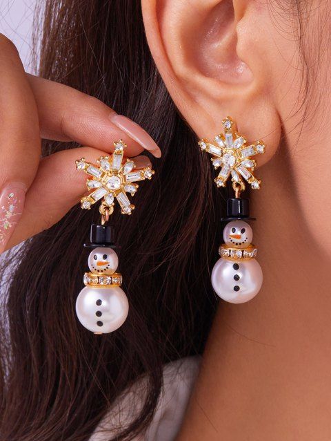 Boucles D'Oreilles en Forme de Flocon de Neige de Noël en Strass et Perle