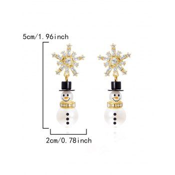 Christmas Snowman Pearl Hat Snowflake Rhinestones Earrings