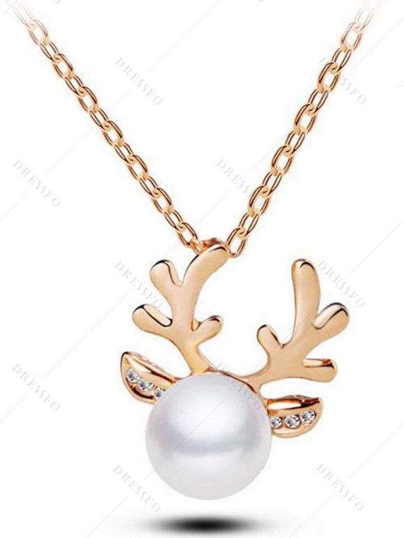 Ensemble de Boucles D'Oreilles Cerf de Noël et de Collier Perlé - Blanc 