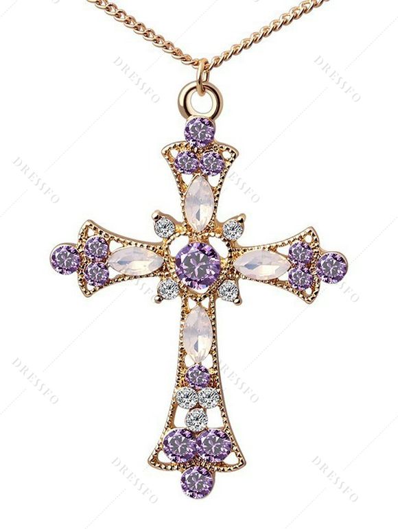 Parure de Bijoux avec Pendentif Croix en Cristal Fantaisie à Sculpture Creuse - Pourpre 