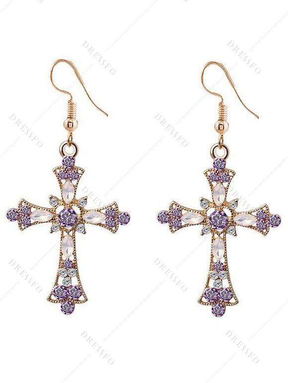 Parure de Bijoux avec Pendentif Croix en Cristal Fantaisie à Sculpture Creuse - Pourpre 