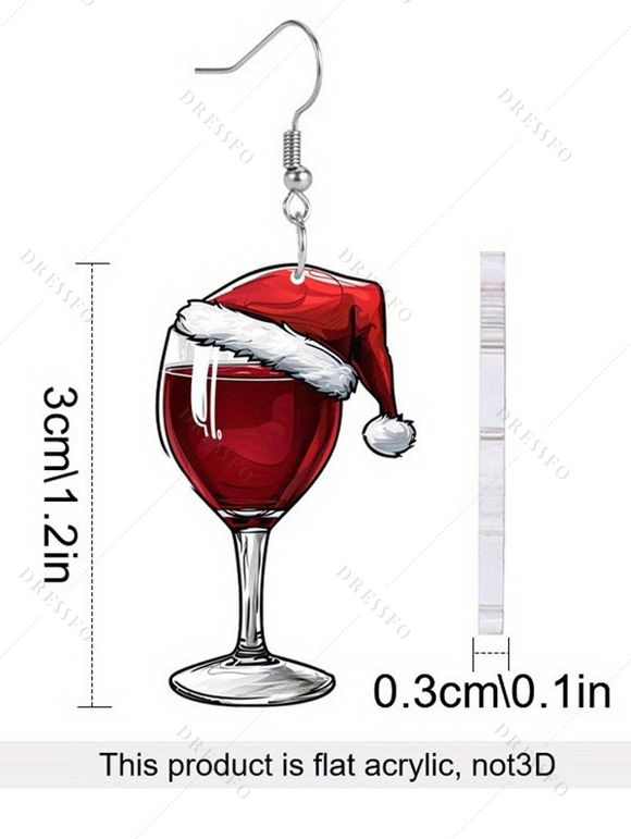 Boucles D'Oreilles de Noël Motif de Verre de Vin en Acrylique - Rouge 