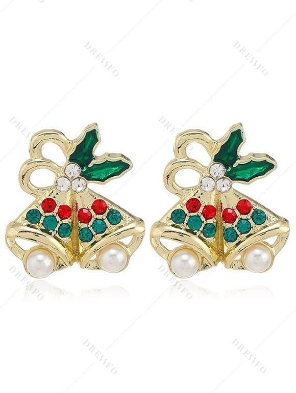 Boucles D'Oreilles en Alliage en Forme de Cloche de Noël Ornée de Strass - multicolor A 