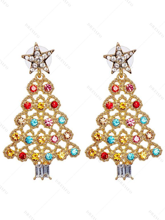 Boucles D'Oreilles Etoile en Cristal Coloré Motif de Sapin de Noël - d'or 