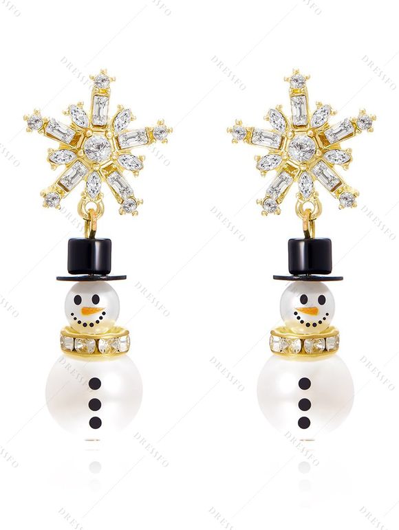 Boucles D'Oreilles en Forme de Flocon de Neige de Noël en Strass et Perle - Argent 