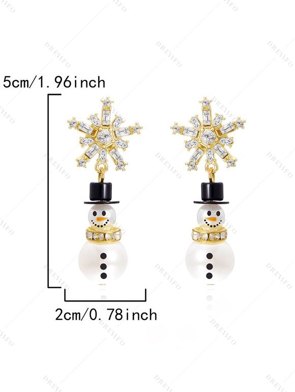 Boucles D'Oreilles en Forme de Flocon de Neige de Noël en Strass et Perle - Argent 