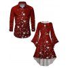 Christmas Snowflake Star Sparkle Light Print Flare Sleeve High Low Hooded Dress And Button Up Long Sleeve Shirt Outfit - Rouge foncé S | US 4