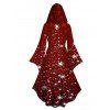 Robe à Capuche Mi-Longue Haute Basse Etoile Lumière et Flocon de Neige de Noël Imprimés à Manches Evasées - Rouge foncé S | US 4