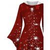 Robe à Capuche Mi-Longue Haute Basse Etoile Lumière et Flocon de Neige de Noël Imprimés à Manches Evasées - Rouge foncé S | US 4