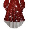 Robe à Capuche Mi-Longue Haute Basse Etoile Lumière et Flocon de Neige de Noël Imprimés à Manches Evasées - Rouge foncé S | US 4