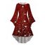 Robe à Capuche Mi-Longue Haute Basse Etoile Lumière et Flocon de Neige de Noël Imprimés à Manches Evasées - Rouge foncé L | US 8-10