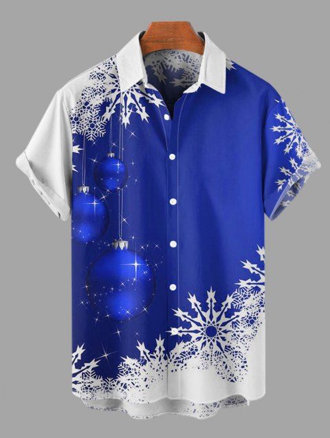 Chemise Décontractée Flocon de Neige de Noël Imprimé Boutonnée à Manches Courtes