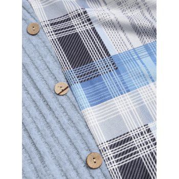 Plaid Patchwork Off The Shoulder Cinched Asymmetric Dress Mock Button Decor Ribbed Warm Dress