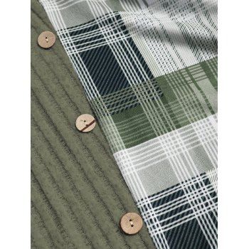 Plaid Patchwork Off The Shoulder Cinched Asymmetric Dress Mock Button Decor Ribbed Warm Dress