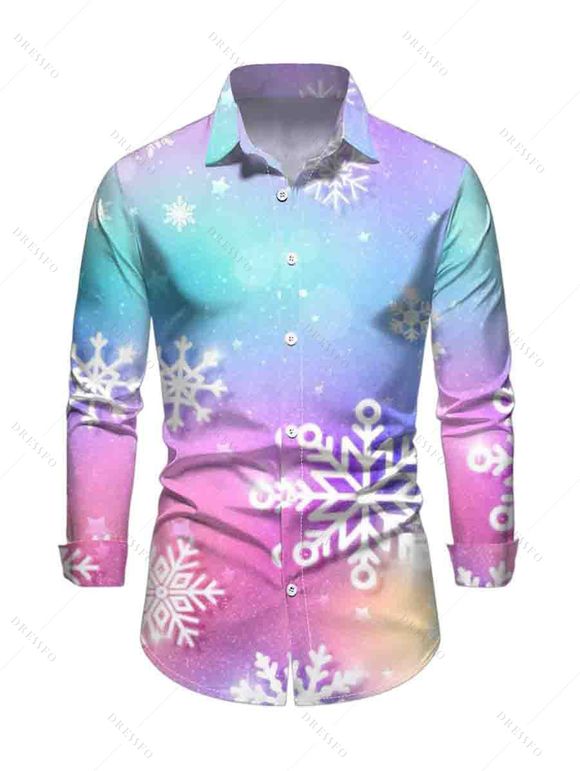 Chemise Décontractée Flocon de Neige Colorée Imprimée Boutonnée à Manches Longues - multicolor A S