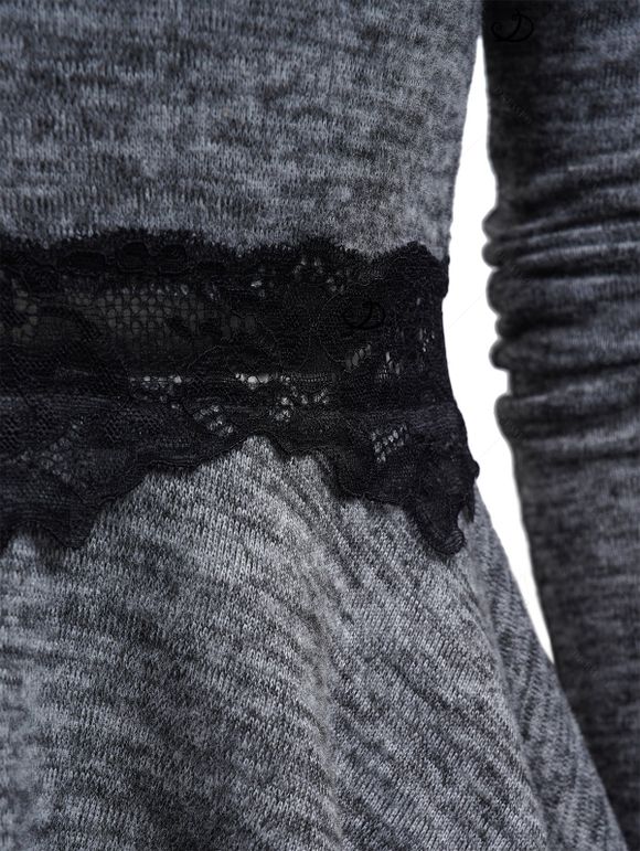 Haut Long Asymétrique à Bretelle Bouclée Panneau en Dentelle à Manches Longues - Gris L | US 8-10