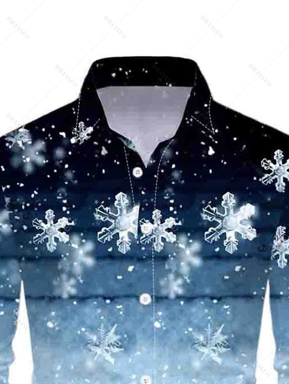 Christmas Ombre Snowflake Print Crisscross Bowknot Belted Dress and Long Sleeve Turn Down Collar Shirt Outfit - Bleu S | US 4