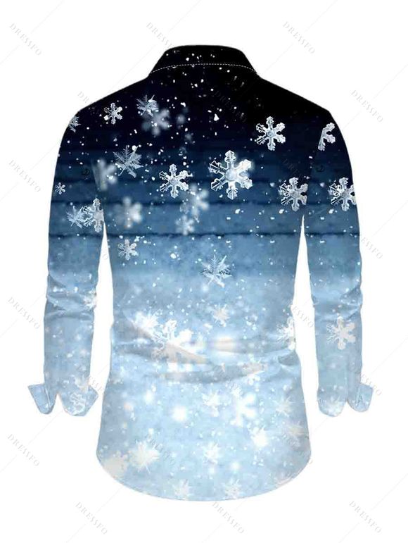 Chemise Décontractée Flocon de Neige Ombré Manches Longues à Col Relevé - Bleu M