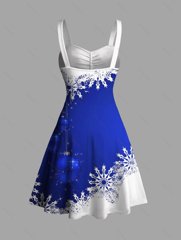 Robe à Manches Cloches avec Col en Cœur et Imprimé Flocons de Neige de Noël - Bleu S | US 4