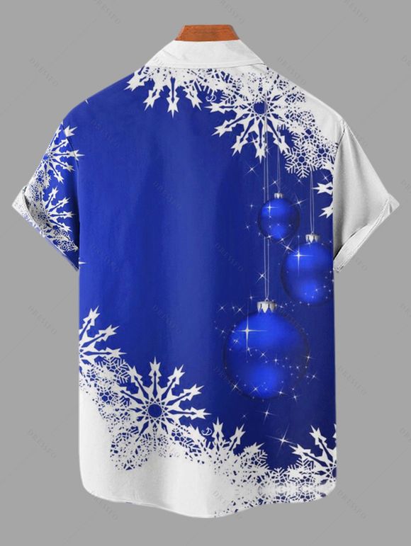 Chemise Décontractée Flocon de Neige de Noël Imprimé Boutonnée à Manches Courtes - Bleu 4XL