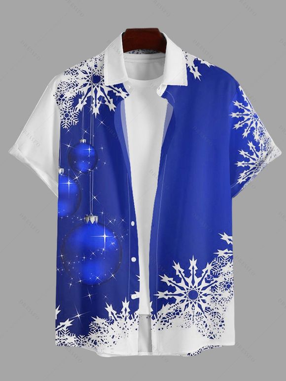 Chemise Décontractée Flocon de Neige de Noël Imprimé Boutonnée à Manches Courtes - Bleu 4XL