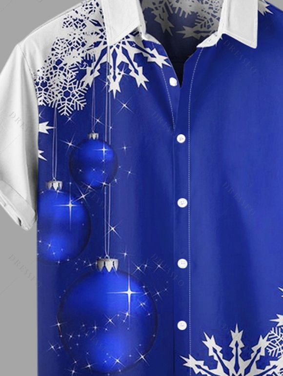 Chemise Décontractée Flocon de Neige de Noël Imprimé Boutonnée à Manches Courtes - Bleu 4XL