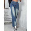 Pantalon Long Droit Délavé Taille Moyenne en Denim à Braguette Zippée - Bleu gris S | US 4