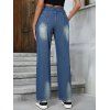 Pantalon Long Droit Délavé Taille Moyenne en Denim à Braguette Zippée - Bleu gris S | US 4