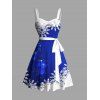 Christmas Sweetheart Neck Snowflake Bell Contrast Print Ruched Bust Tank Belt Festival Dress