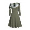 Robe Moulante Asymétrique Jointive à Carreaux Boutonnée à Epaule Dénudée - Vert profond XXL | US 14