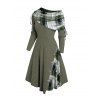 Robe Moulante Asymétrique Jointive à Carreaux Boutonnée à Epaule Dénudée - Vert profond XXL | US 14